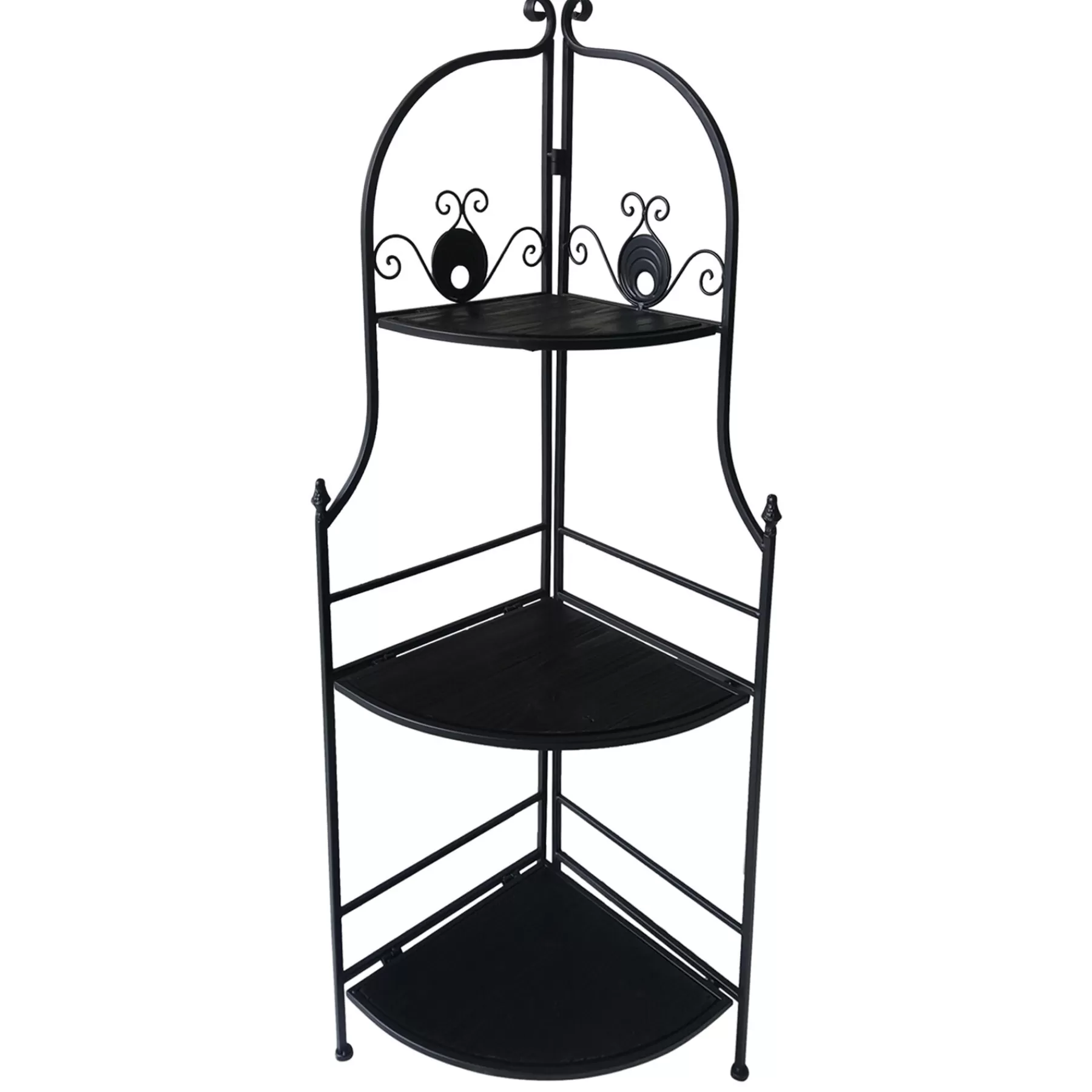 48In. Black Metal Corner Rack With Folding Wood Shelves Discount^* Sale