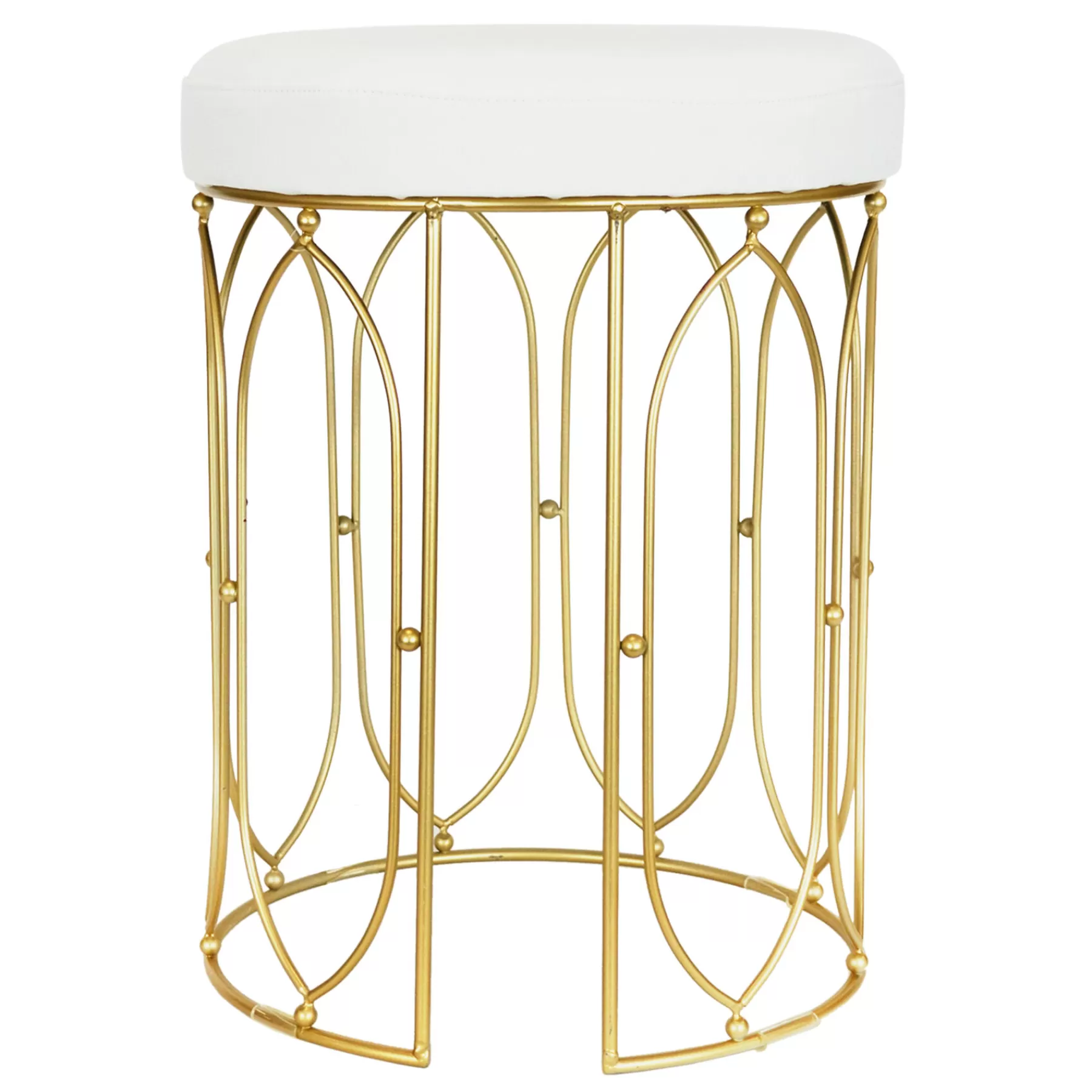 Arca Glazed Gold Wire Vanity Stool/Padded White Faux Leather Seat Outlet^* Store
