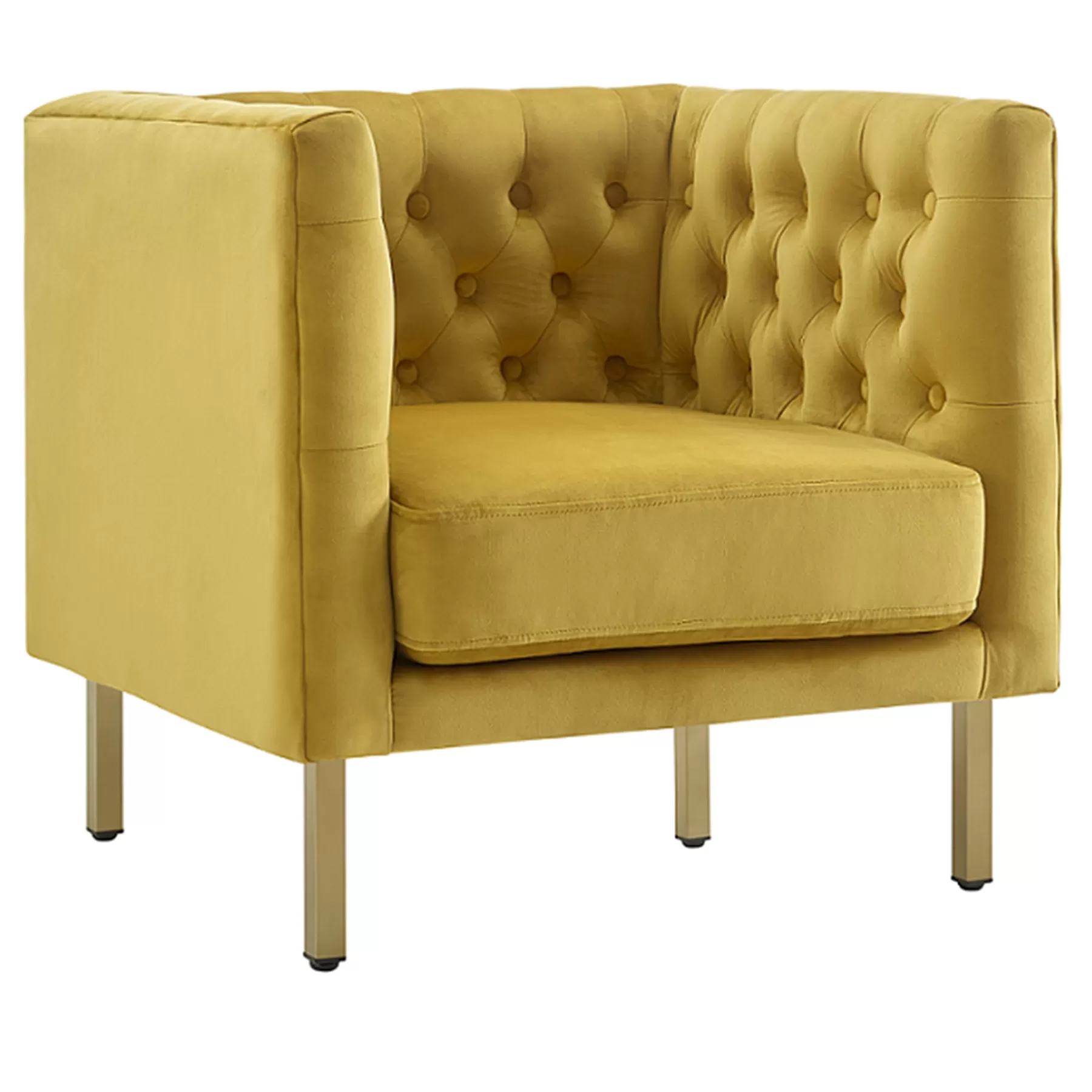 Bendell Yellow Velvet Tufted Accent Club Chair With Gold Legs, Kd Promotion^* Clearance