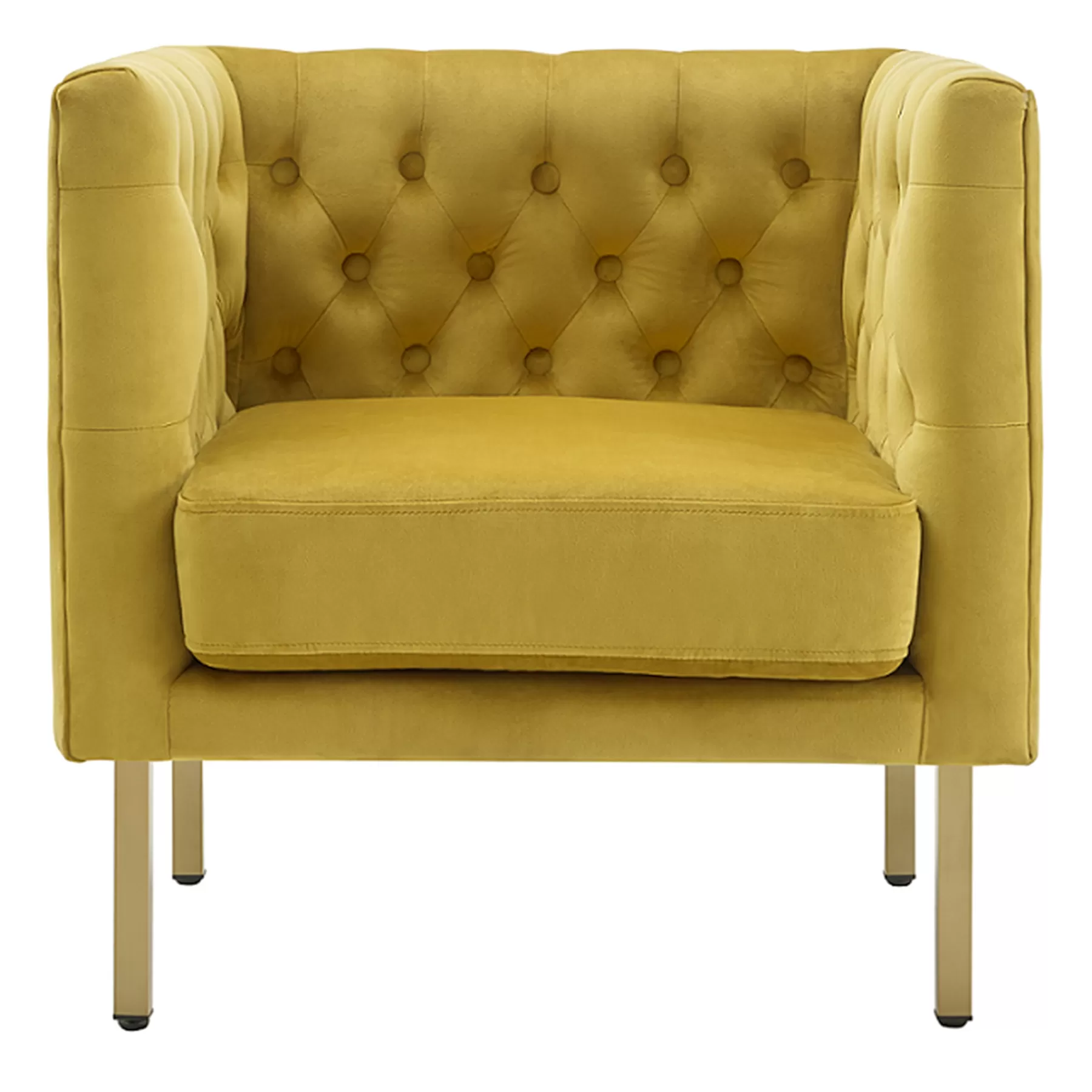 Bendell Yellow Velvet Tufted Accent Club Chair With Gold Legs, Kd Promotion^* Clearance