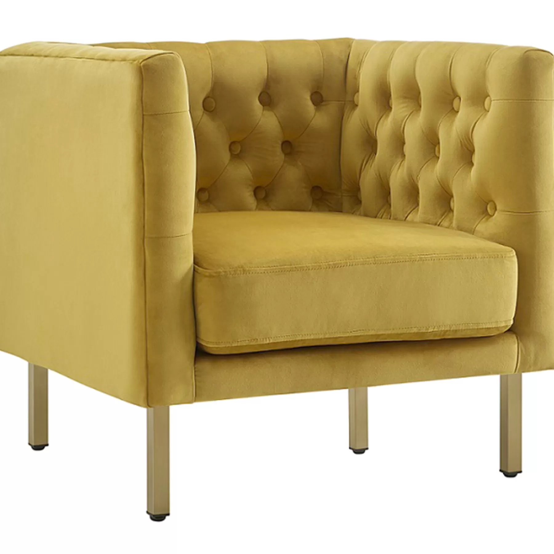 Bendell Yellow Velvet Tufted Accent Club Chair With Gold Legs Opening Sales^* Outlet