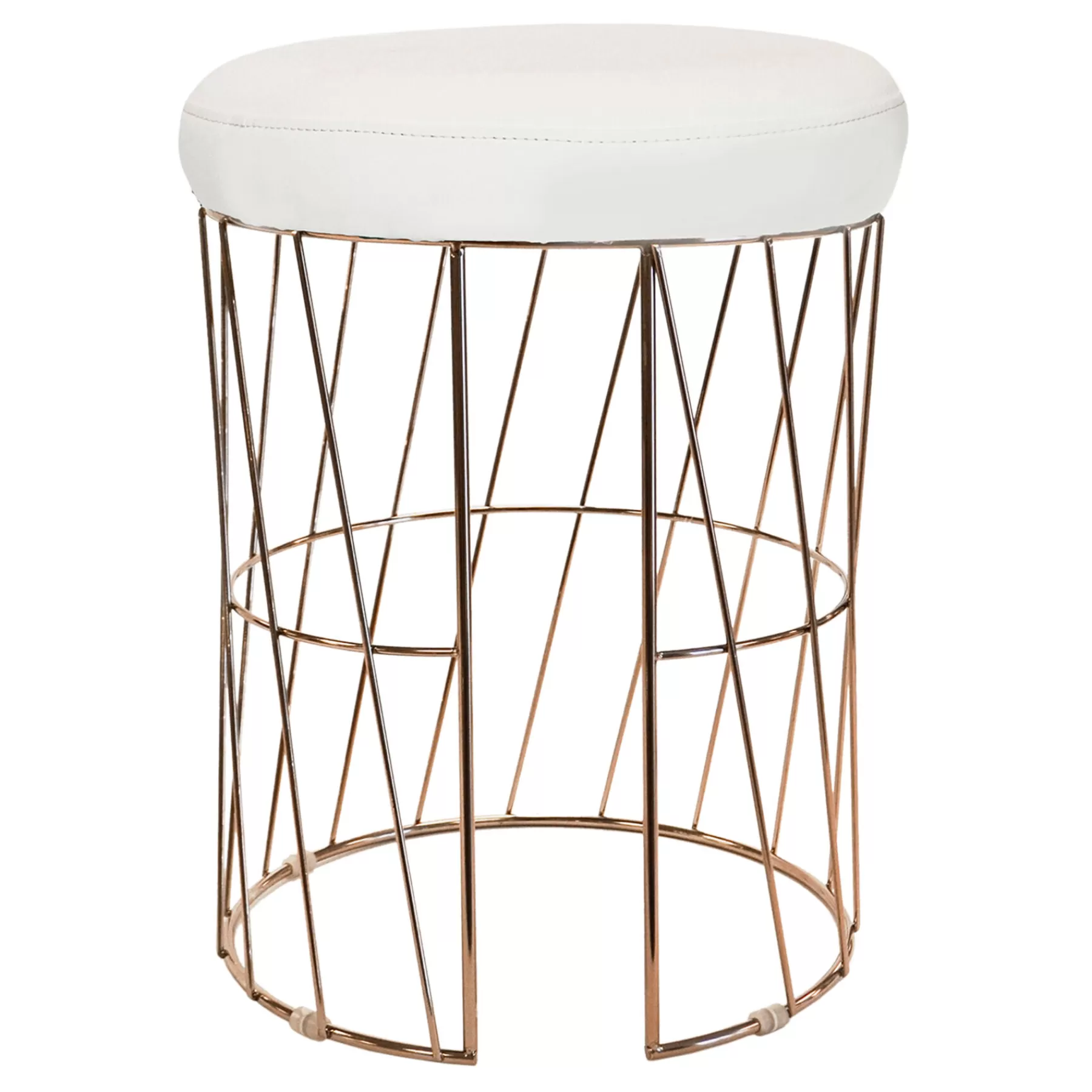 Diago Metallic Blush Wire Vanity Stool/Padded White Faux Leather Seat Good Quality^* Online