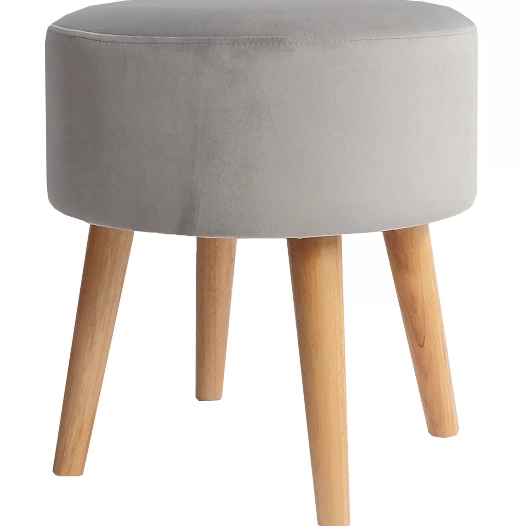 Emmy Grey Velvet Round Wood Leg Ottoman Clearance^* Clearance