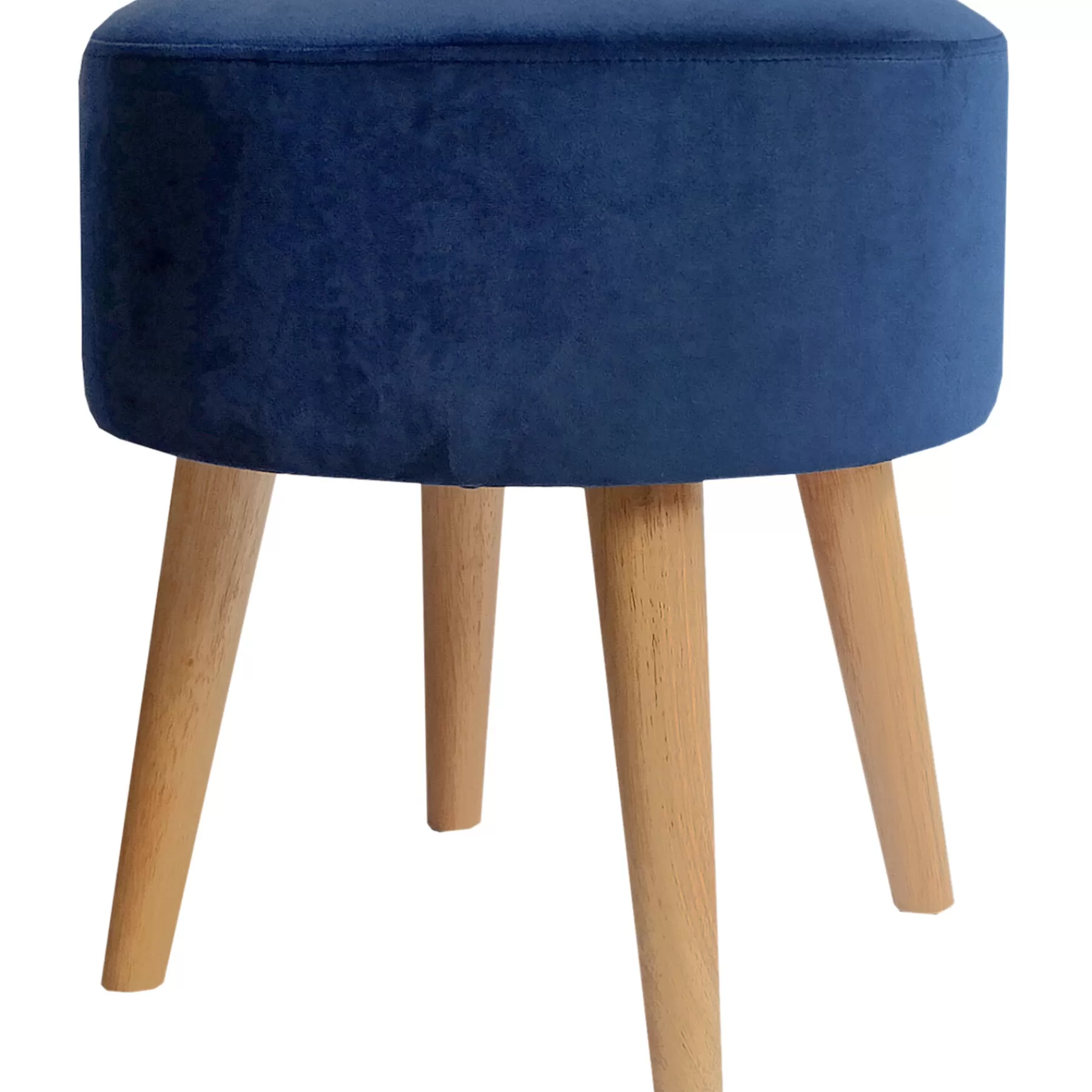 Emmy Navy Velvet Round Wood Leg Ottoman Less Expensive^* Store