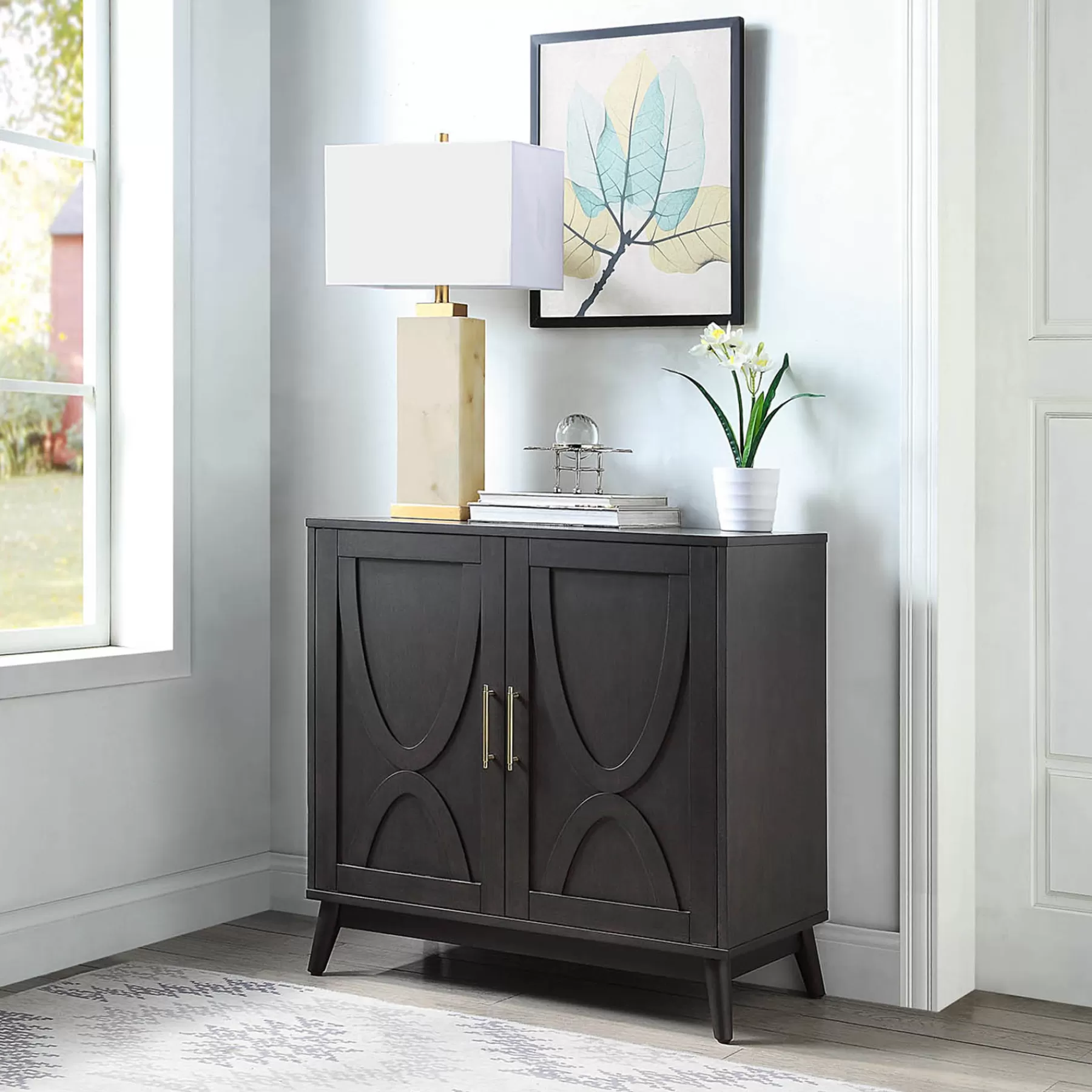 Ezra 2-Door Dark Brown Cabinet With Gold Handle Opening Sales^* Cheap