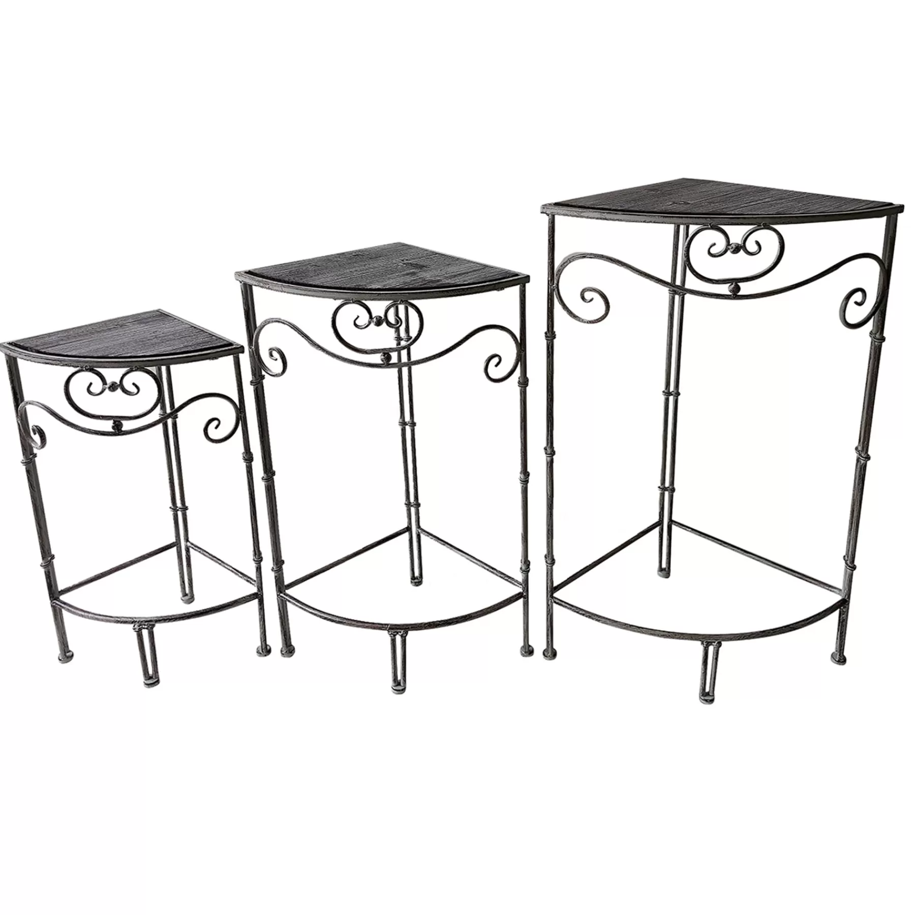 Fan Shaped Wood Top Plant Stand With Rustic Double Tube Metal Leg, Medium Less Expensive^* Best