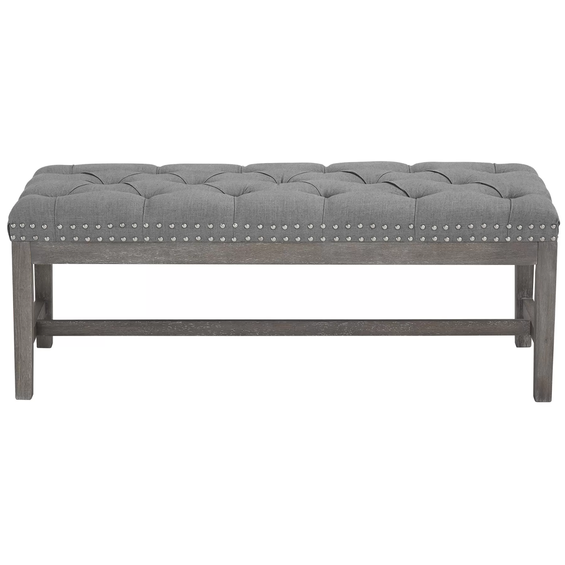 Ferdinand Tufted Tan Linen Wood Bench With Double Nailhead Opening Sales^* Best