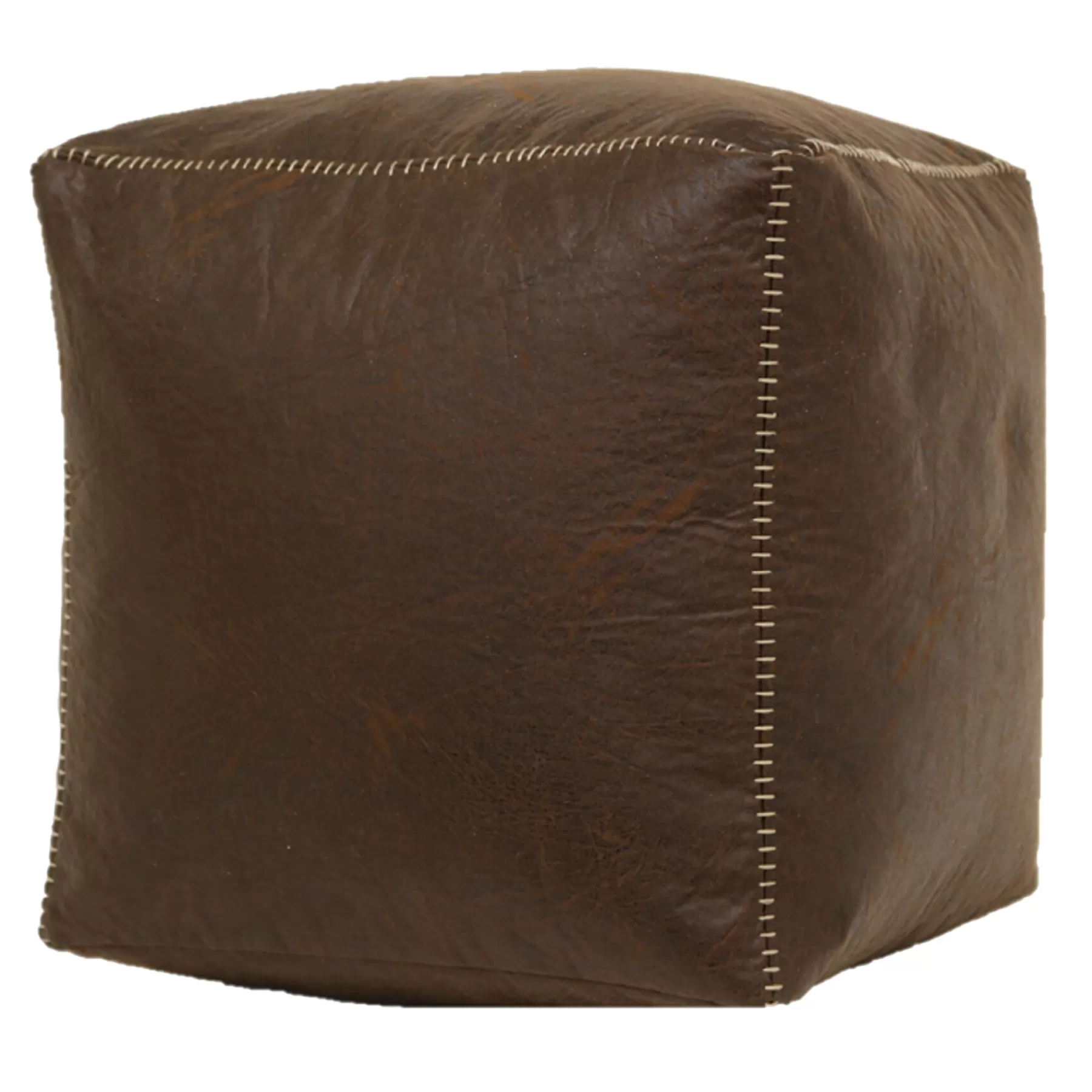 Honeybloom Faux Leather Brown Pouf With Baseball Stitch Opening Sales^* Cheap