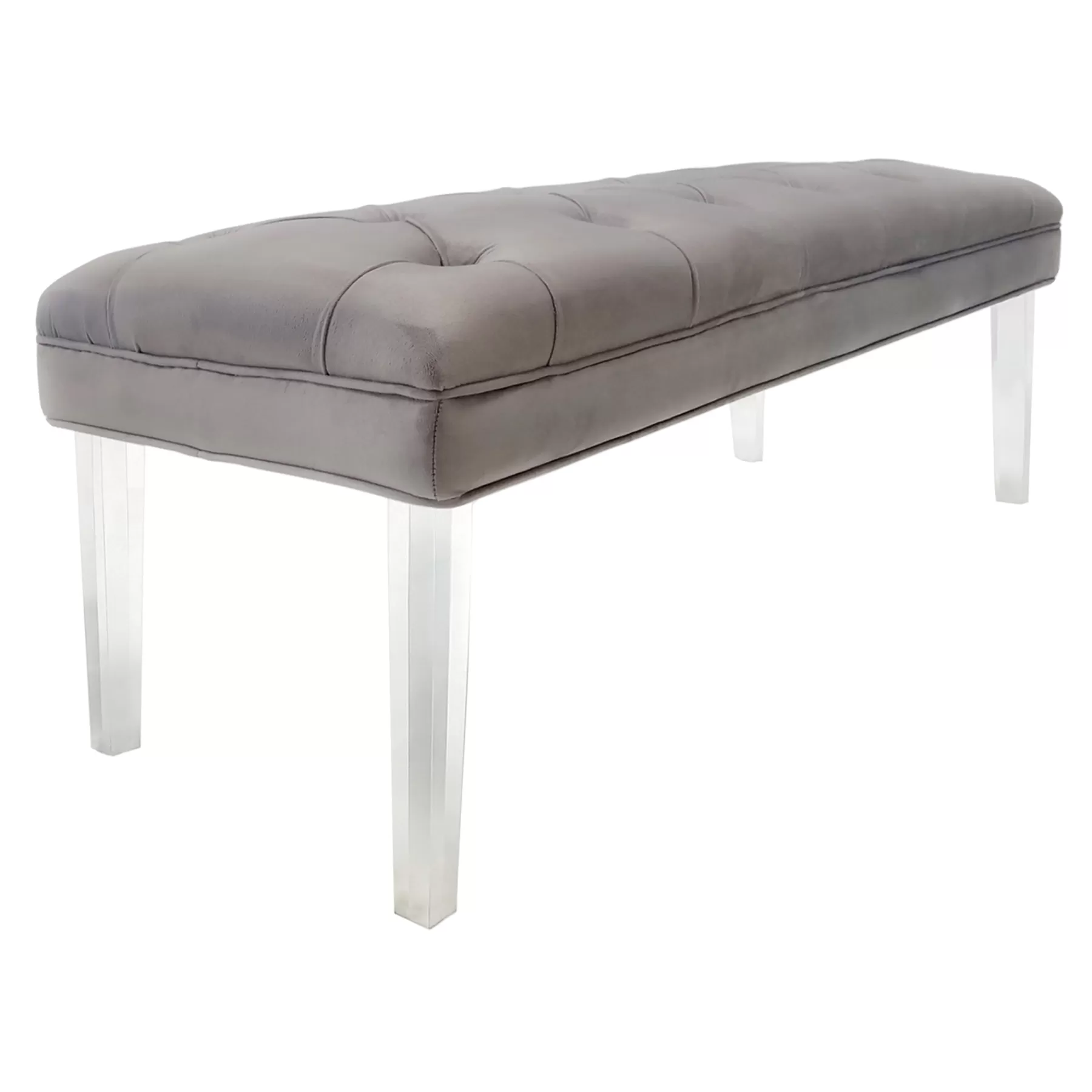Laila Ali Grey Tufted Bench With Clear Acrylic Legs Promotion^* Shop