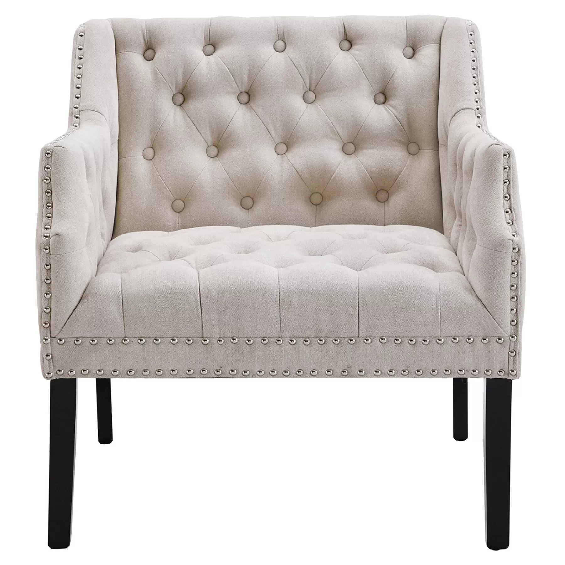 Lena Ivory Velvet Tufted Armchair With Nailhead Trim Discount Online^* Flash Sale
