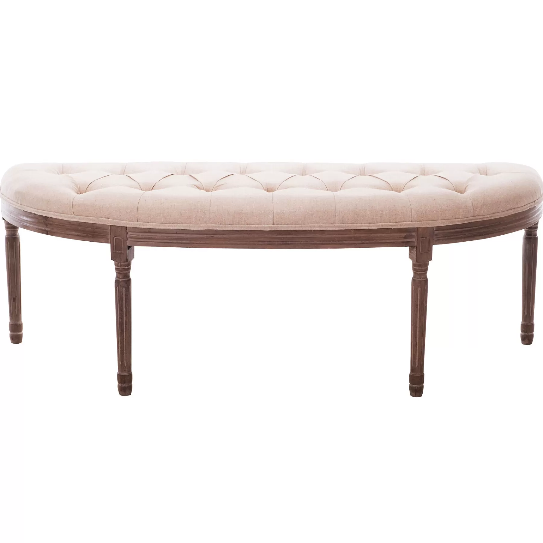 Lourdes Ivory Linen Tufted Curved Bench W/Distressed Wood Legs Opening Sales^* Flash Sale