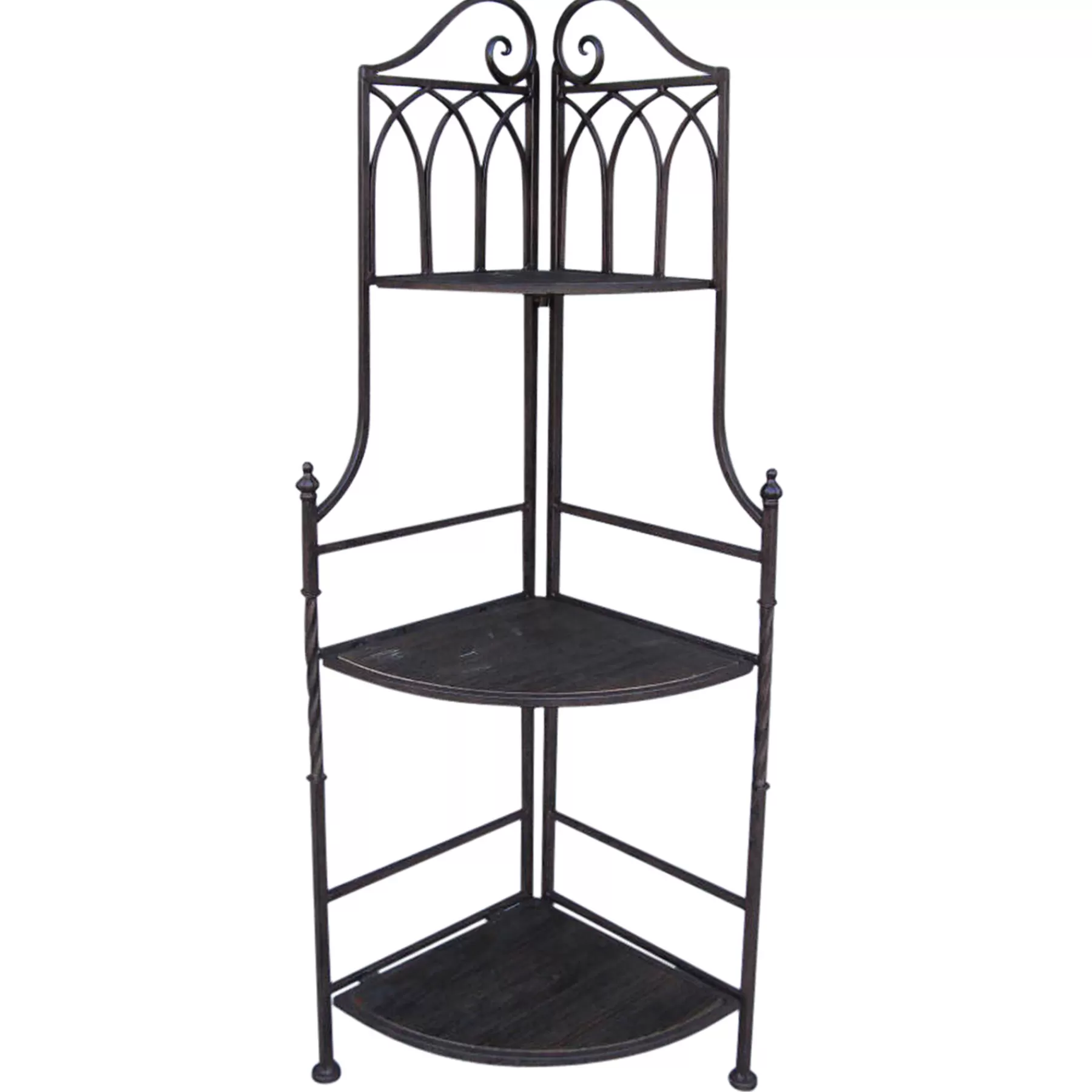 Metal Corner Rack With Brown Decorative Arch & Folding Wood-Top Shelves, 47 Gift Selection^* Cheap