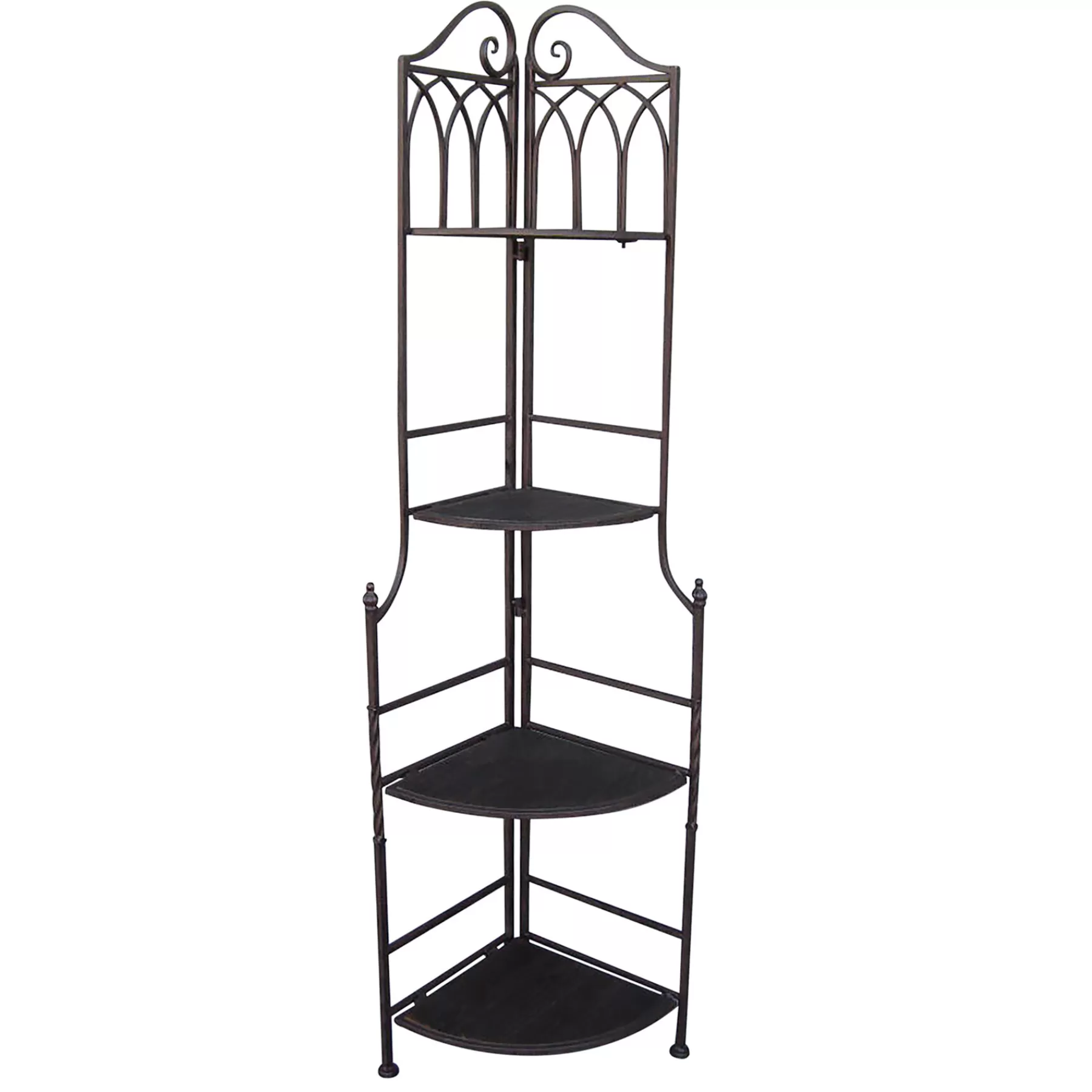 Metal Corner Rack With Brown Decorative Arch & Folding Wood-Top Shelves, 63 Online Discount^* Best Sale