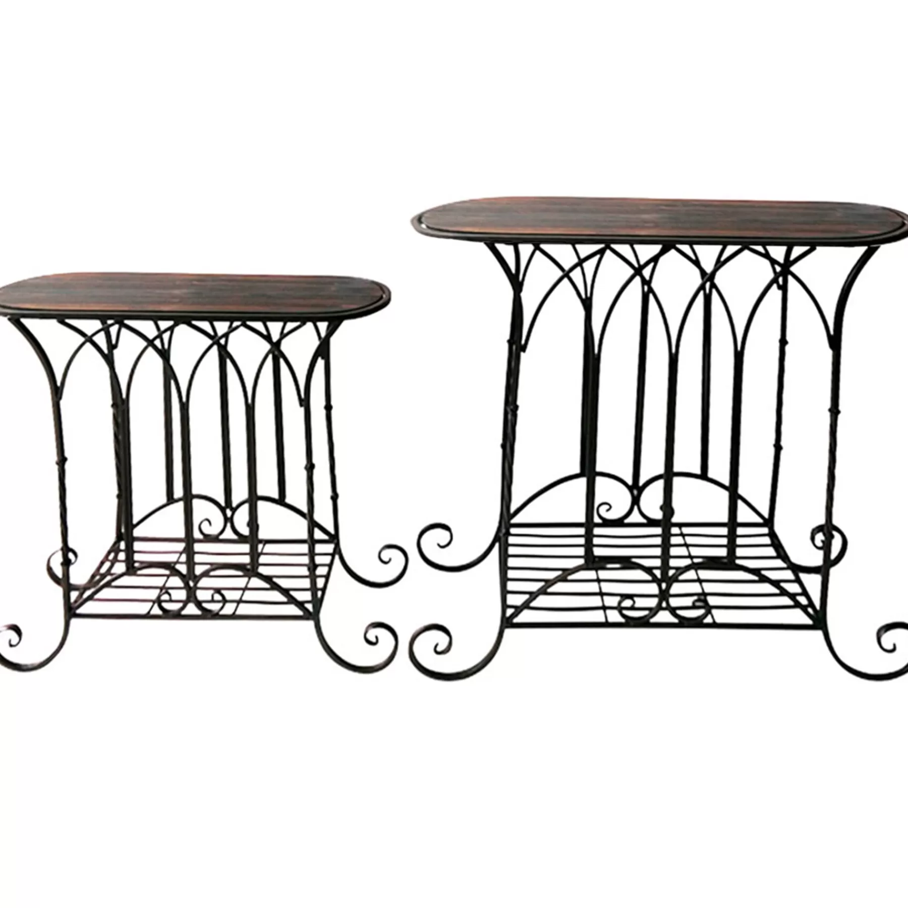 Oval Wood Top Gothic Table With Brown Arch Decorative Metal, Small Good Quality^* Fashion