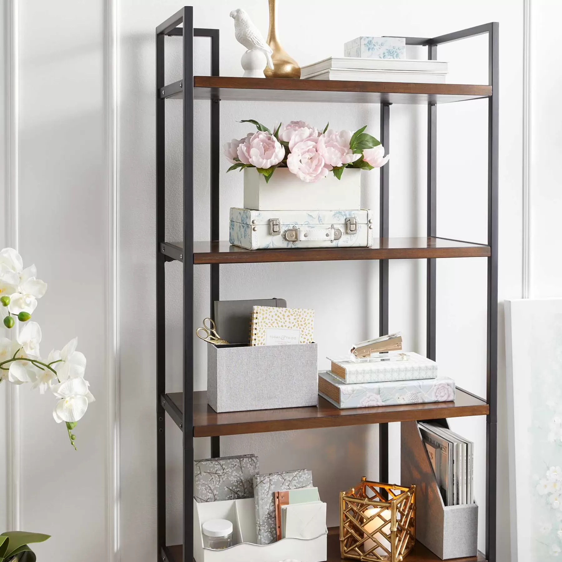 Parkview 5 Tier Metal & Wood Veneer Bookshelf Opening Sales^* Hot