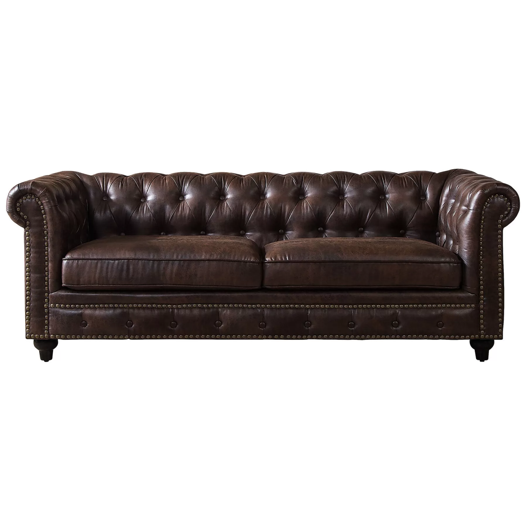 Providence Chesterfield Brown Faux Leather Tufted Sofa, 79 Opening Sales^* Hot