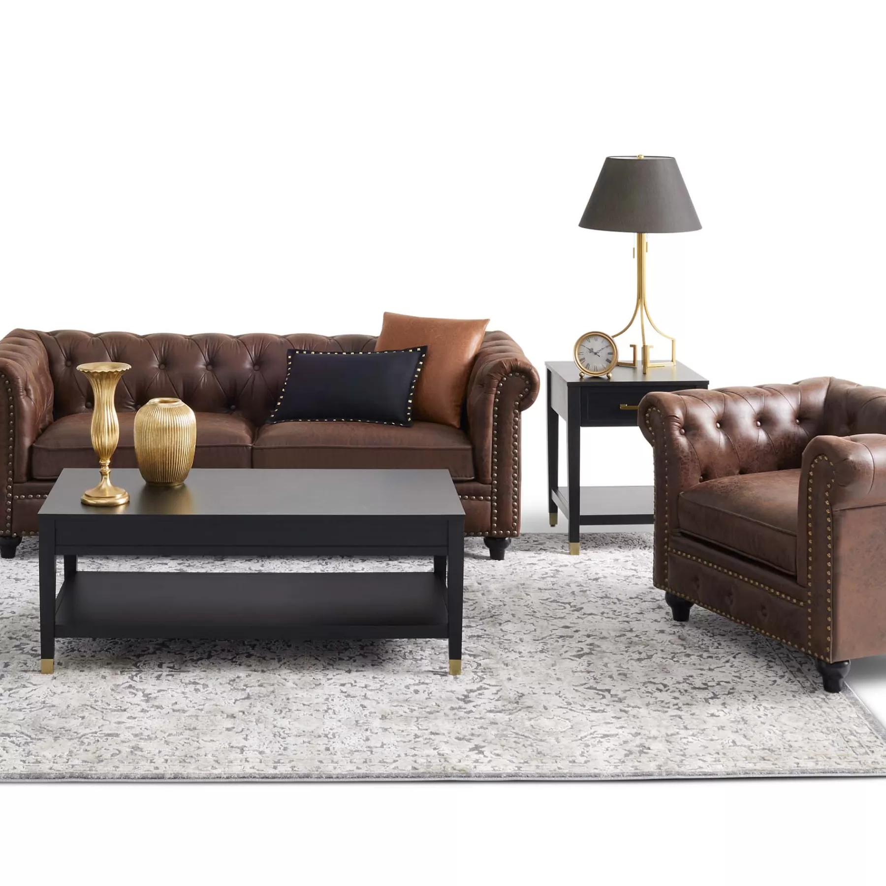 Providence Chesterfield Brown Faux Leather Tufted Sofa, 79 Opening Sales^* Hot
