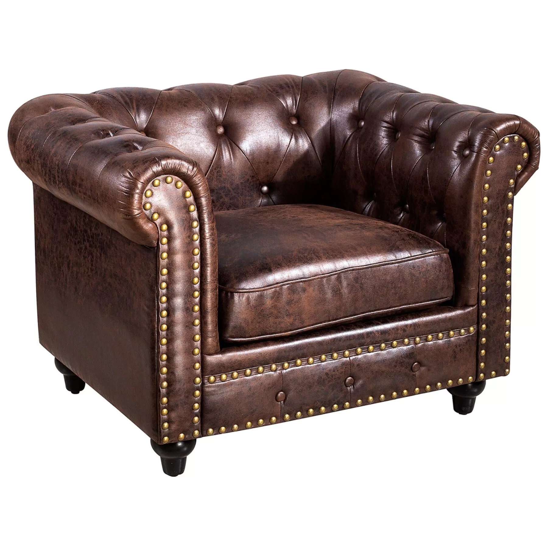 Providence Chesterfield Tufted Brown Faux Leather Rolled Arm Chair Online Discount^* Cheap