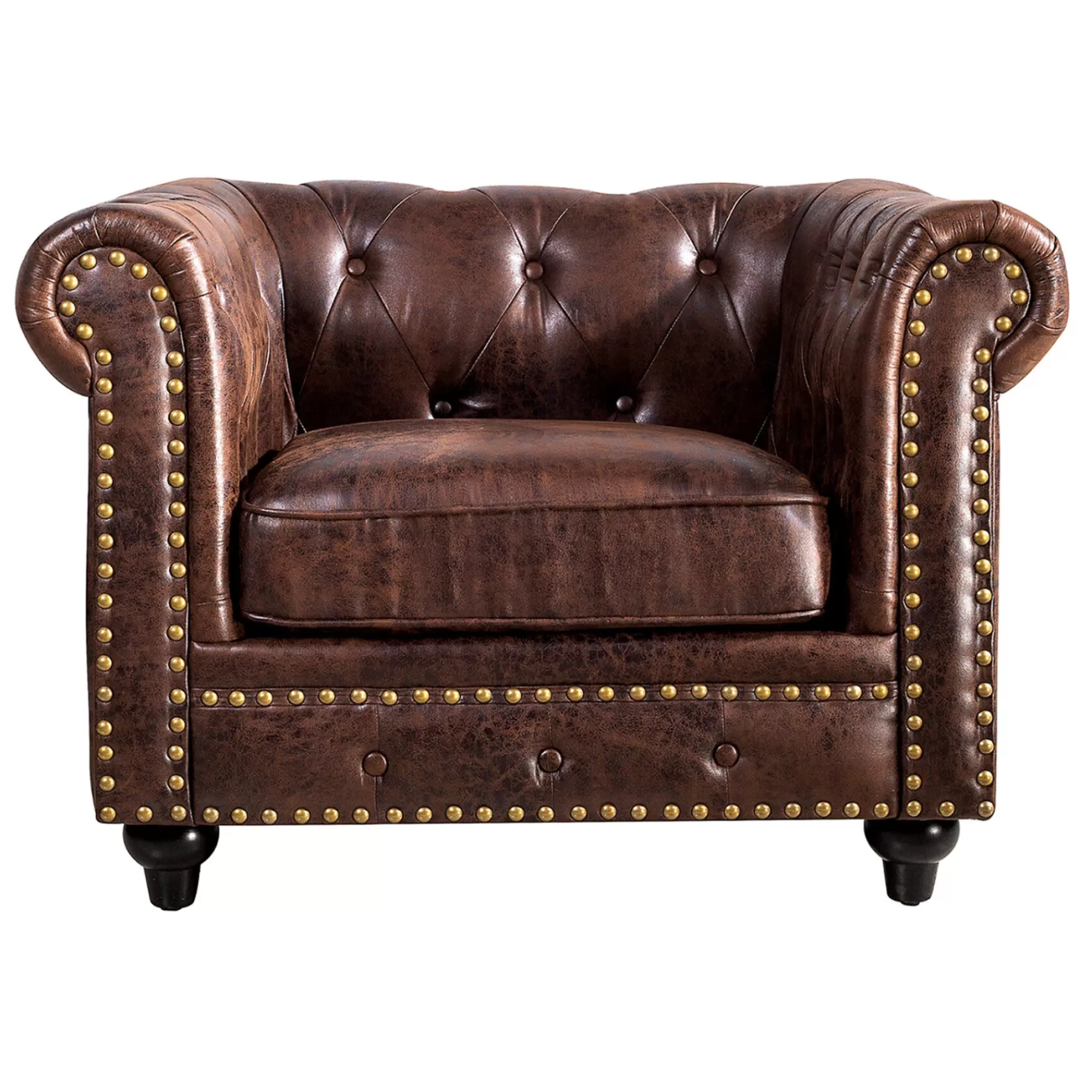 Providence Chesterfield Tufted Brown Faux Leather Rolled Arm Chair Online Discount^* Cheap