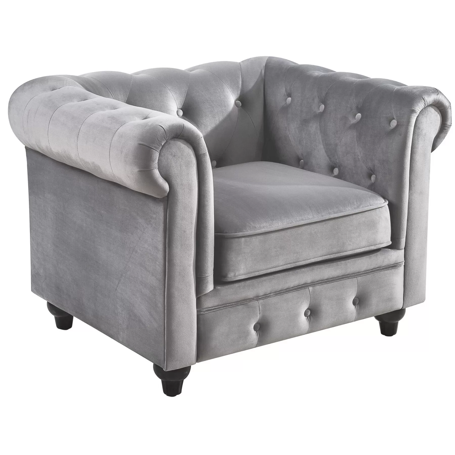 Providence Chesterfield Tufted Grey Velvet Rolled Arm Chair Discount Online^* Store
