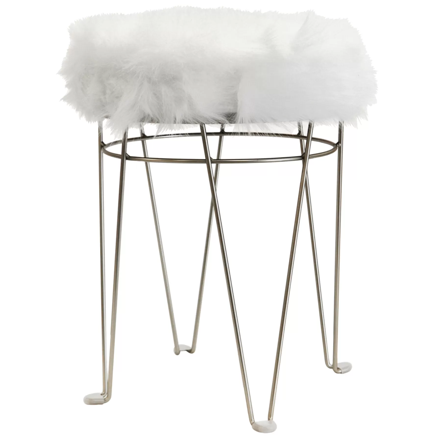 Rion Chrome Wire Vanity Stool/Padded White Faux Fur Seat Opening Sales^* Online
