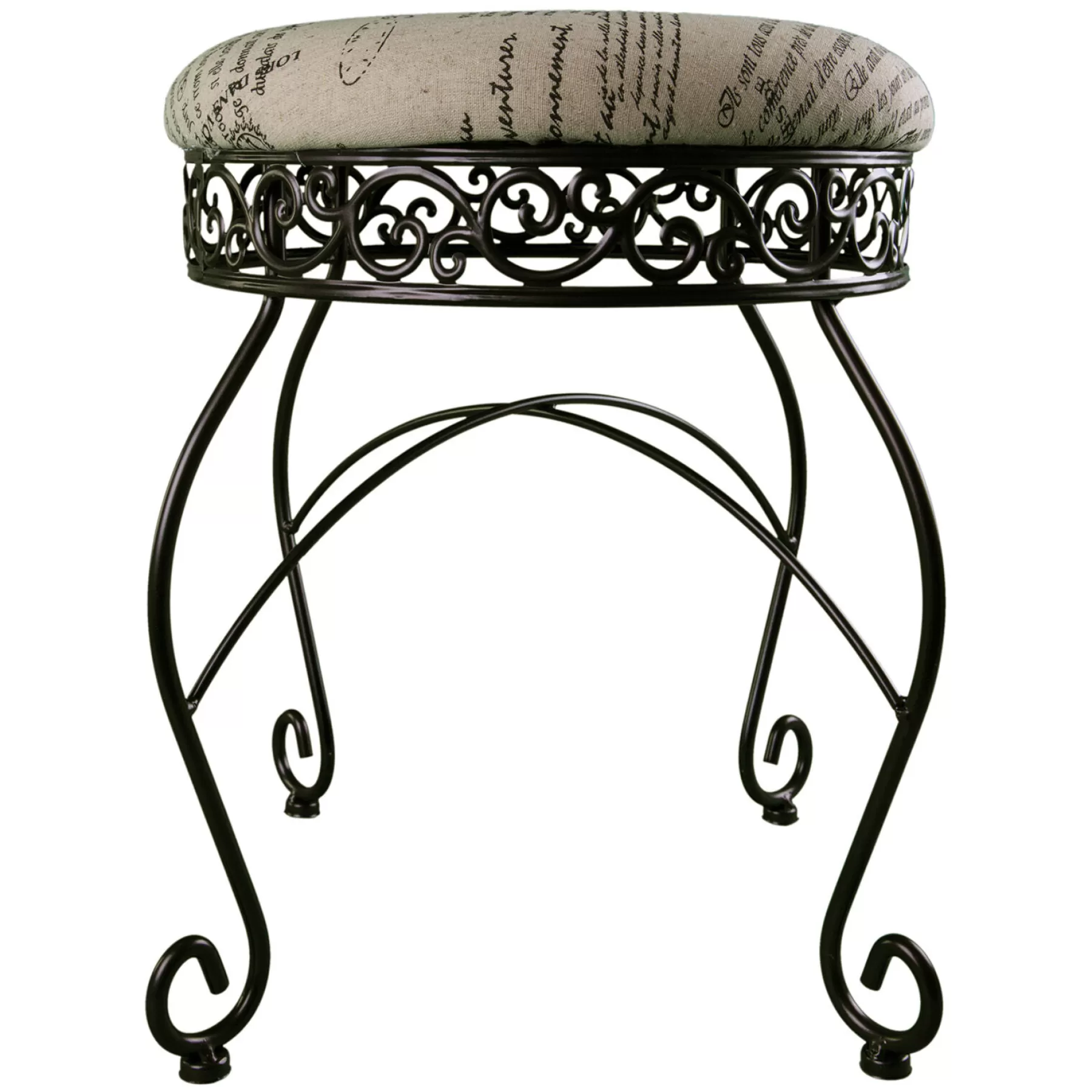 Round Metal Scroll Vanity Stool With French Script Cushion Flash Sale^* Online