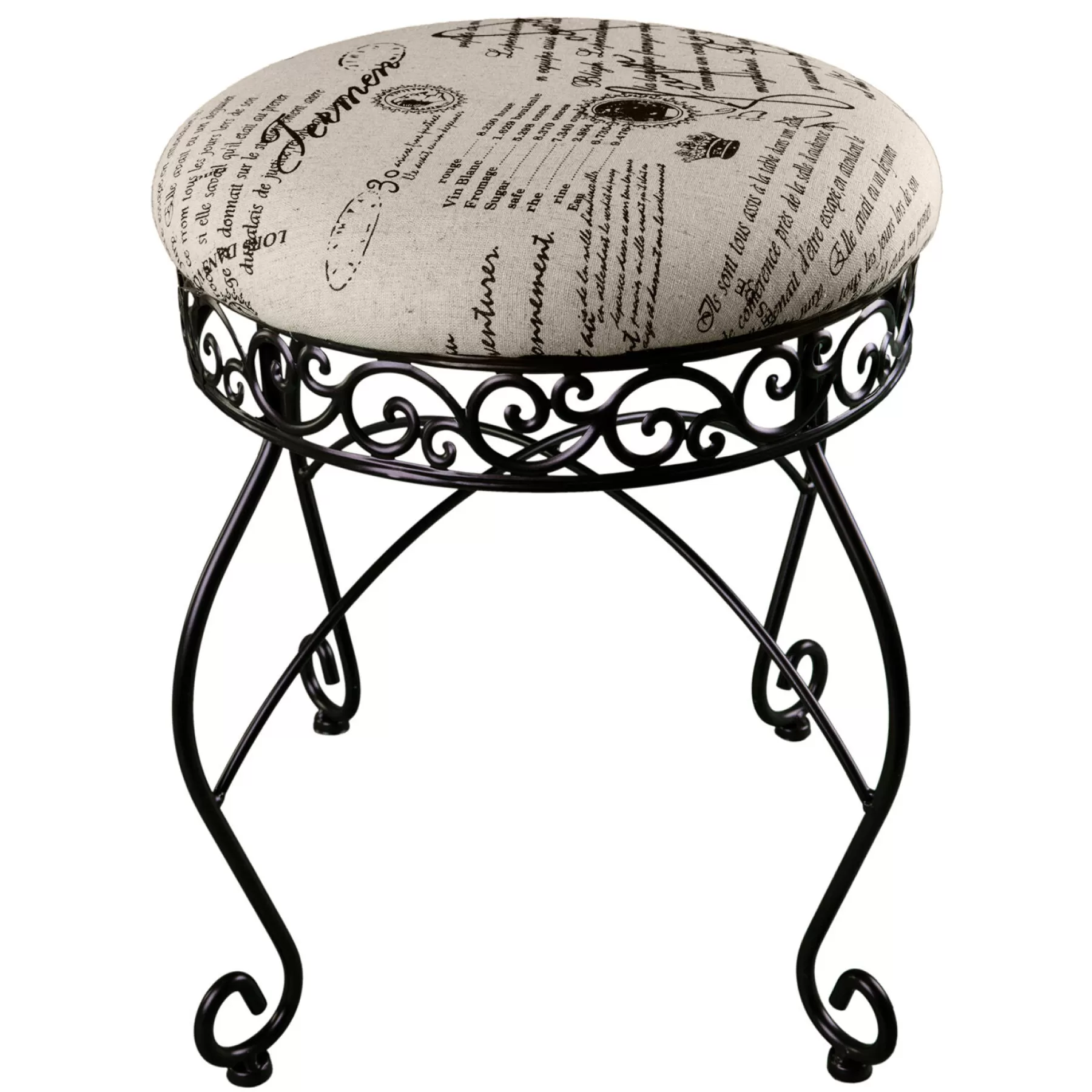 Round Metal Scroll Vanity Stool With French Script Cushion Flash Sale^* Online