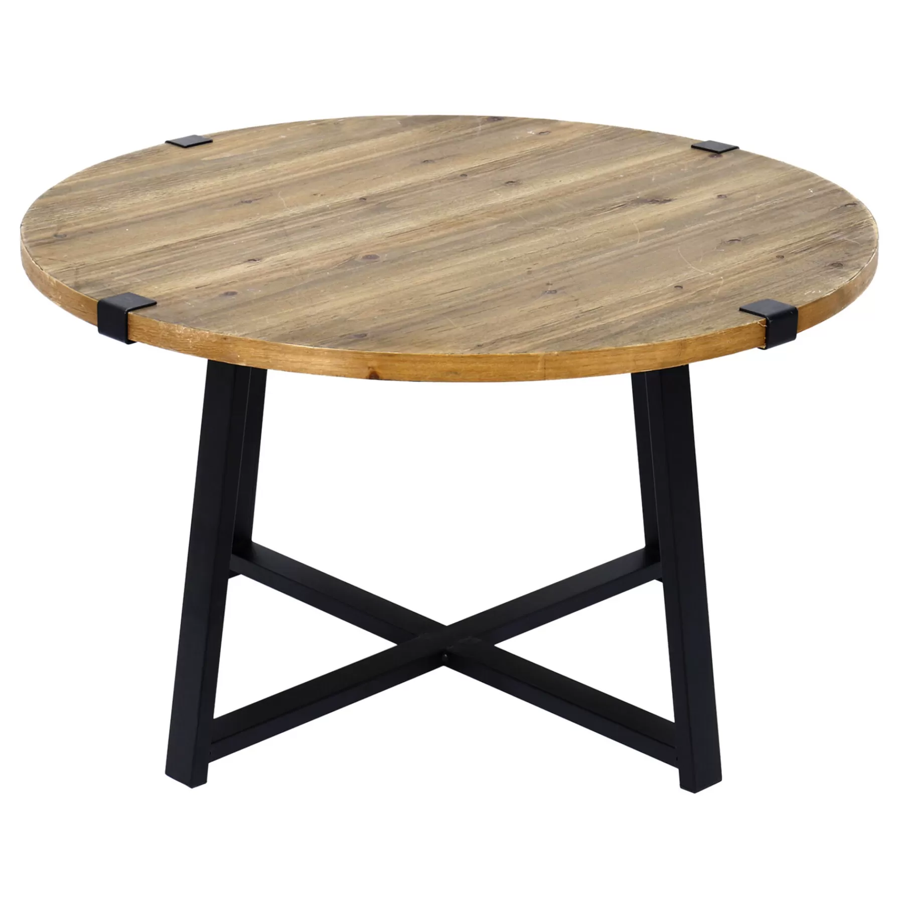 Round Wood Top Coffee Table With Metal X Base Clearance^* Discount