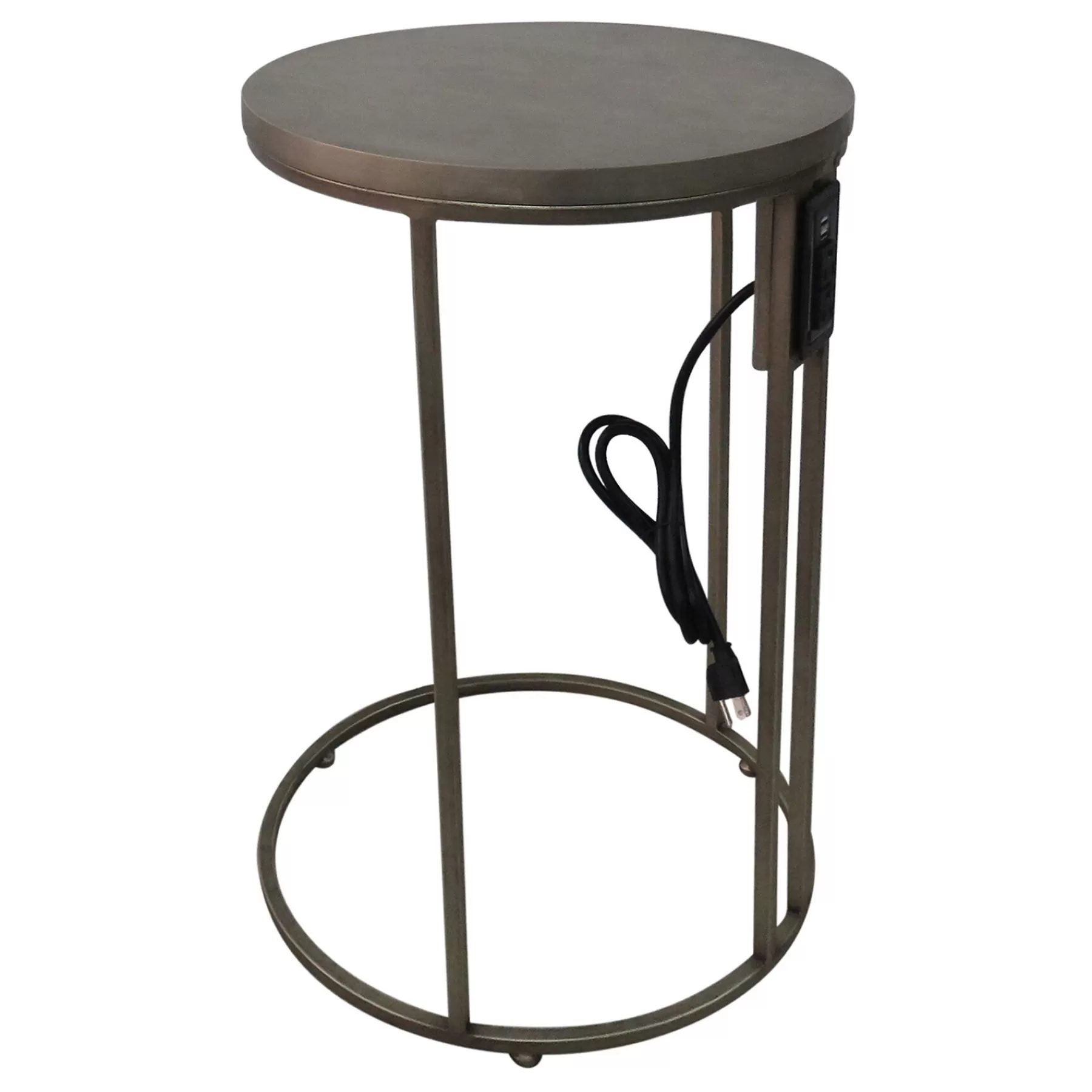 Round Wood-Top Gold Metal C-Table With Usb Port, Large Good Quality^* Discount