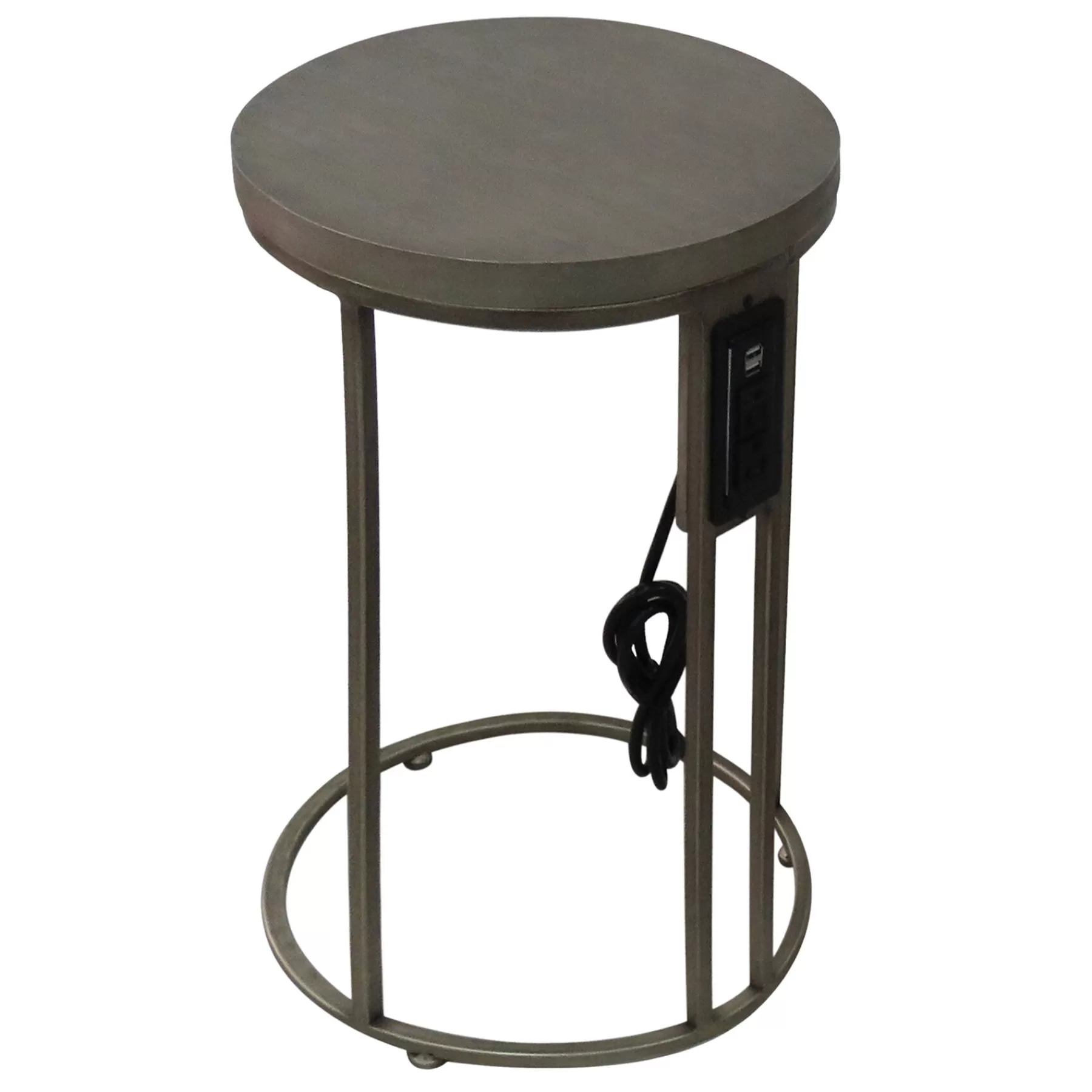 Round Wood-Top Gold Metal C-Table With Usb Port, Small Online Discount^* Flash Sale