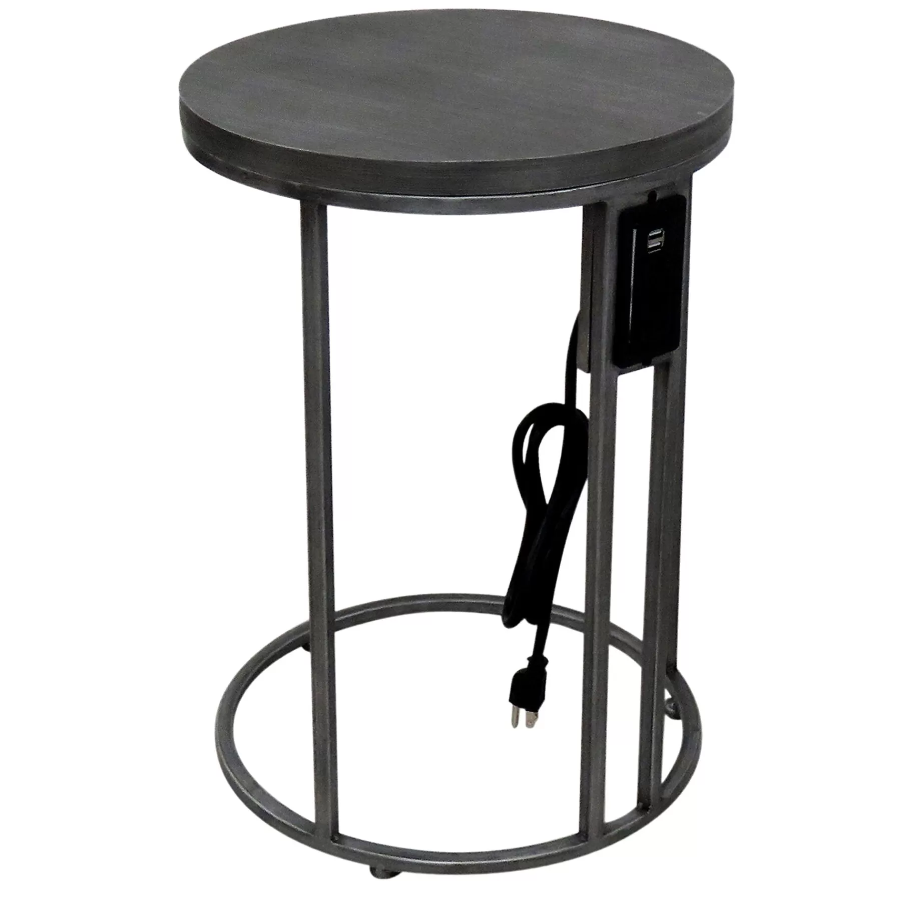 Round Wood-Top Metal C-Table With Usb Port, Silver Good Quality^* Hot