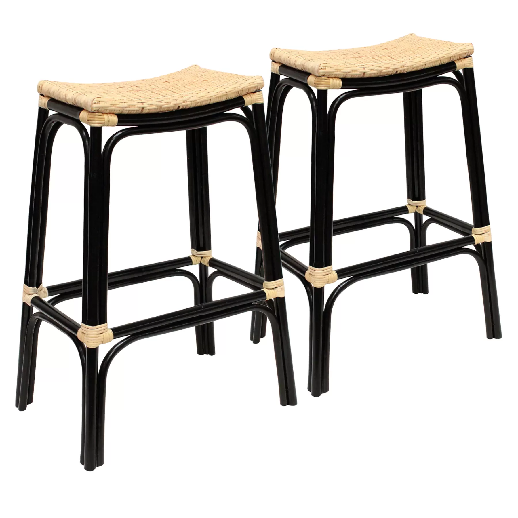 Set Of 2 Indah Rattan Backless Barstool, Black Online Discount^* Shop