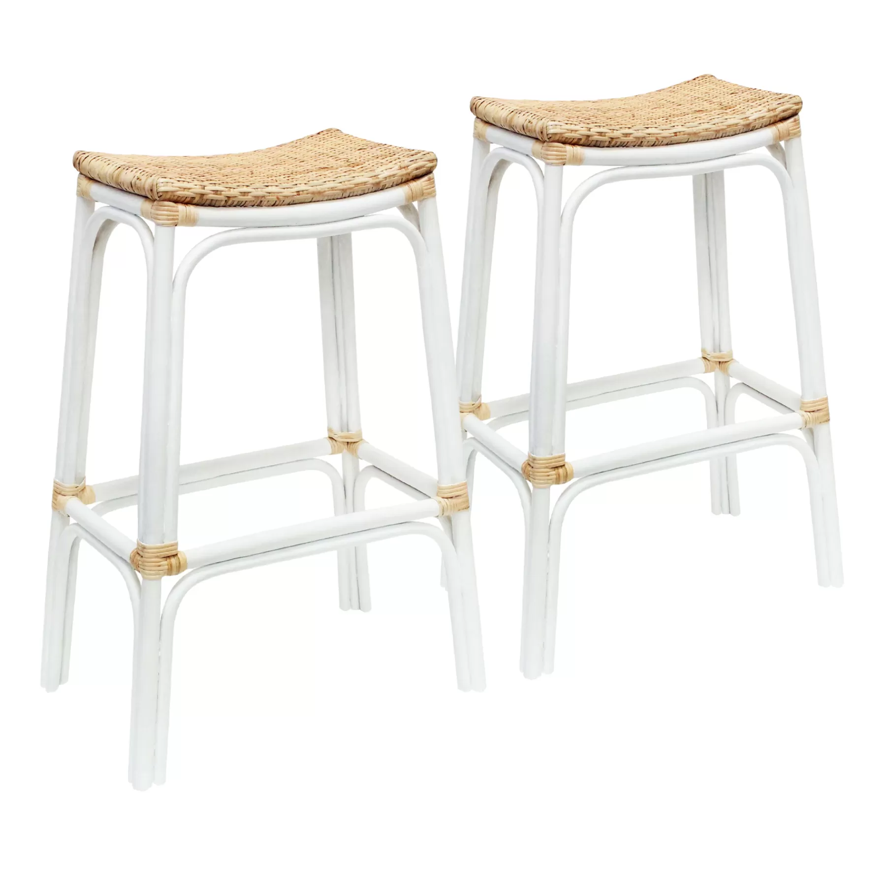 Set Of 2 Indah Rattan Backless Barstool, White Online Discount^* Best Sale
