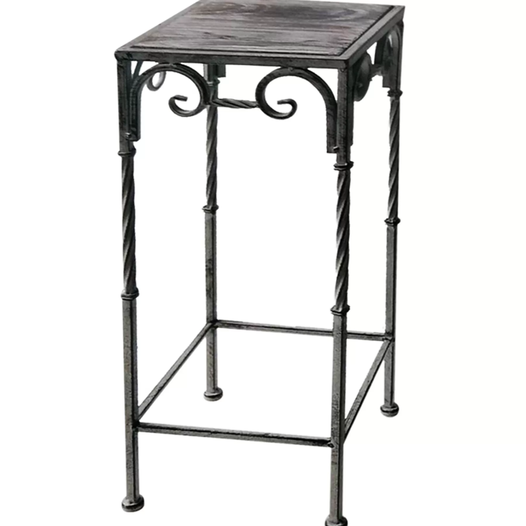 Square Wood Top Plant Stand With Rustic Twist Metal Leg, Large Clearance^* Clearance