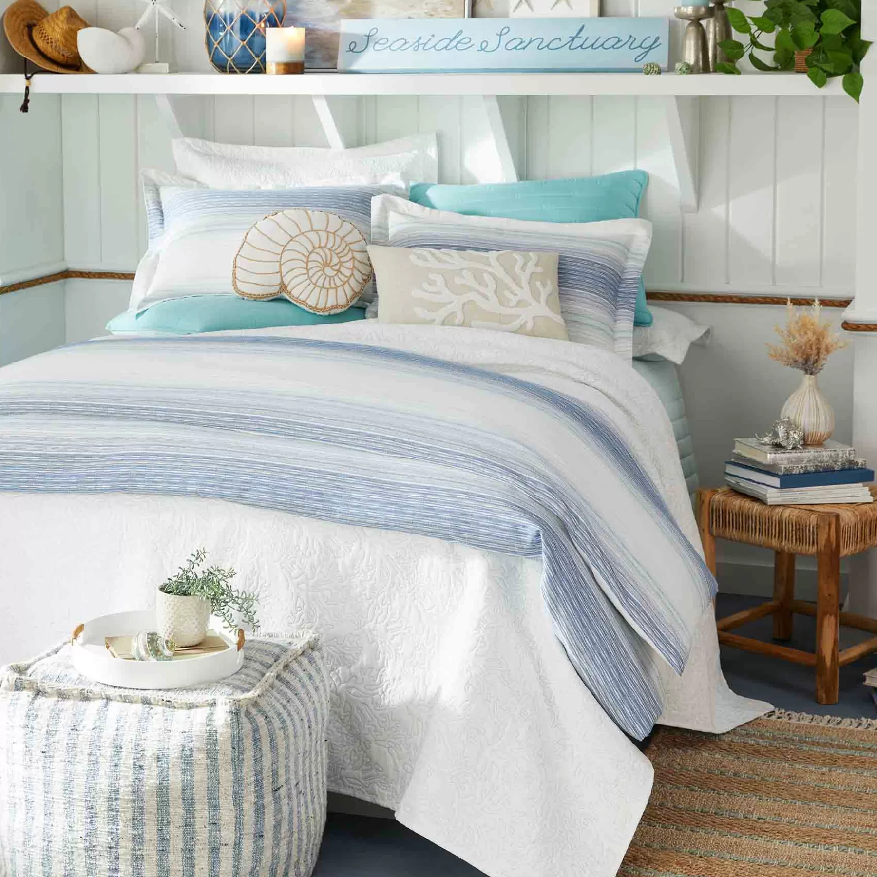 Ty Pennington Lex Blue Striped Square Pouf, 16 Less Expensive^* Flash Sale